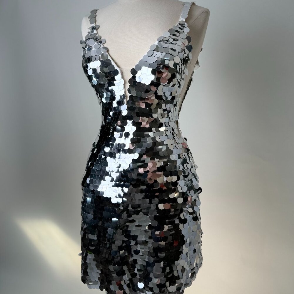 Brand New US 4 Jovani Mini  Evening Dress in Silver Color